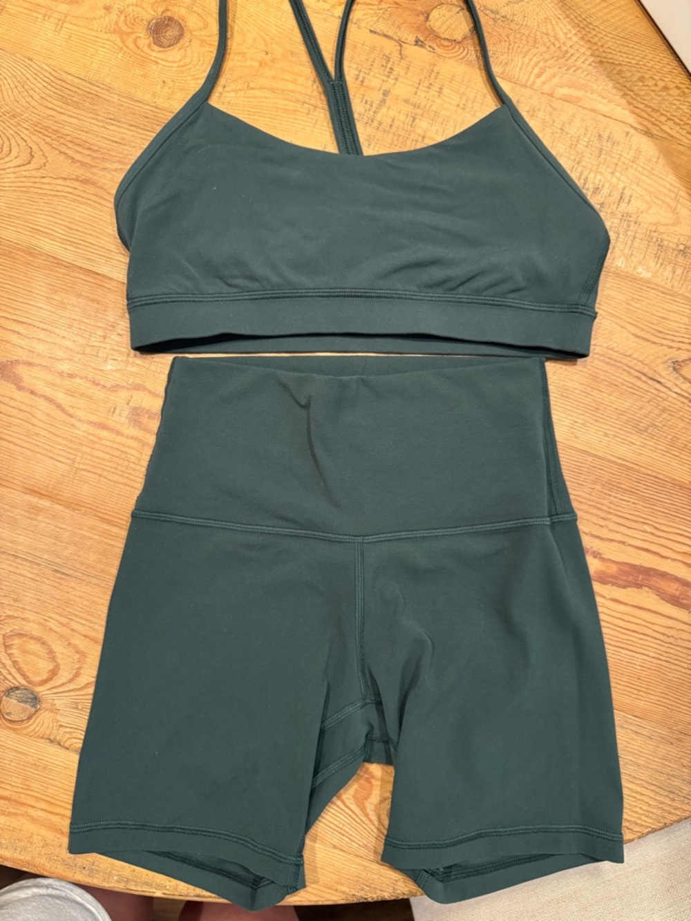 lululemon dark green sports bra and shorts set